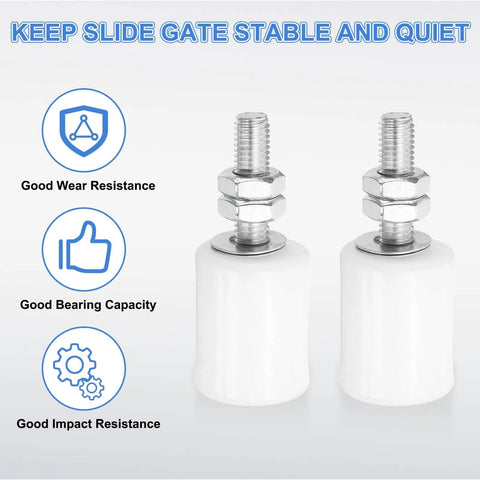 Two Pack Nylon Gate Guide Rollers for Sliding Doors - 1.26 Inch Diameter, 1.57 Inch Length, Built Tough Universal Gate Guider with M10 Bolt, White