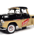 1957 Chevy 3100 Stepside Diecast Pickup 1 18 Scale Black And Tan Model With Opening Doors And Hood, Detailed Engine