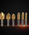 Amazon countersink drill bit set: six gold HSS chamfer bits with 1/4 in hex shank, 6–19 mm.