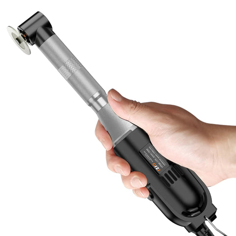 Multi-Purpose Electric Die Grinder Kit With 6 Variable Speeds held by hand, 1-inch rotary angle, compact black tool for crafting