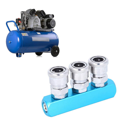 Air Compressor Quick Connector And Fast Coupler For Pneumatic Tools Heavy Duty Aluminum Alloy Manifold Fitting blue unit