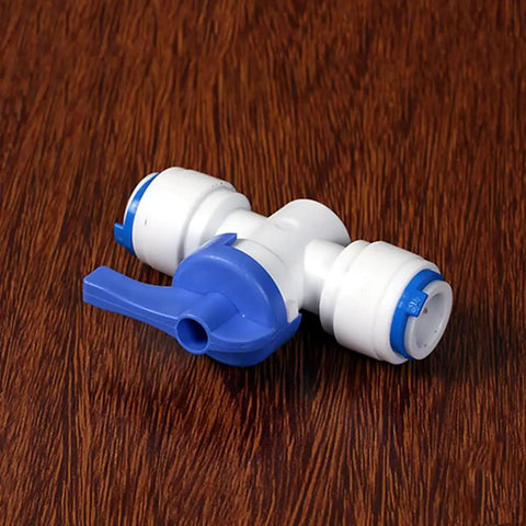 Three Eighths Inch Tube Shut Off Ball Valve With POM Quick Fitting Connector For Aquarium RO Water Filter And Reverse Osmosis System 9.52mm OD Tube Easy Install Water Line Shut Off, blue lever