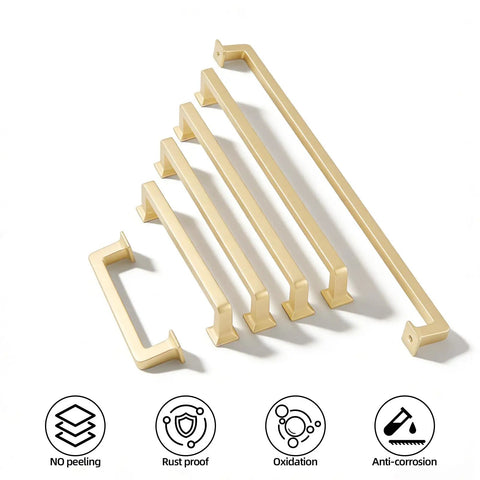 Set of Brushed Gold Cabinet Pulls 3-3/4 Inch Hole Center, 10 Pack Solid Metal Kitchen Cabinet Handles for Dresser and Cupboard.
