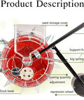 Metal Precision Garden Push Seeder With Clear Seed Storage Box labeled parts including support frame and repression wheel.