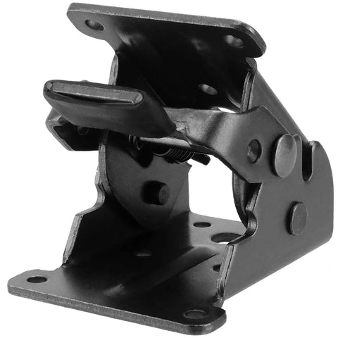 Badass Heavy Duty Folding Brackets For Tables And Bed Legs, 8 Pack Self Locking Hinges With Wood Screws, Sturdy Cold Rolled Steel Extension Supports For Workbenches, Black, close-up view of hinge