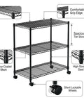 Sturdy 3 Tier Steel Wire Shelving Unit With Easy Roll Wheels And Adjustable Heights showing spacious tier storage and strong steel design.