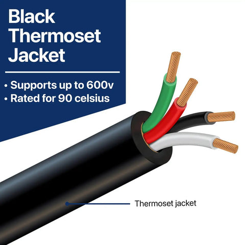Beefy Heavy Duty Portable Power Cable 16 AWG 4 Conductor SOOW 600V 50 Foot Roll in a Bag with thermoset jacket