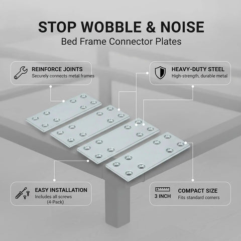 3 Inch L Shaped Metal Bed Connector Plates With Screws Corner Brackets For Frame Support Heavy Duty Steel 4 Pack with labels