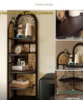 Dope Industrial Boho 4 Tier Corner Bookshelf With Metal Frame And Rattan Shelves with decorative design details
