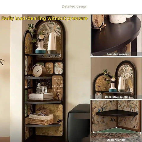 Dope Industrial Boho 4 Tier Corner Bookshelf With Metal Frame And Rattan Shelves with decorative design details