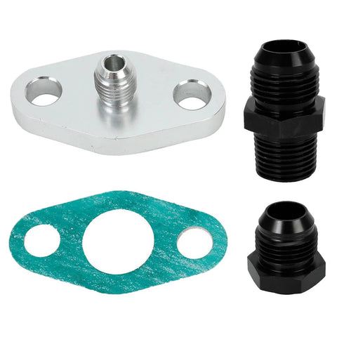 Turbo Oil Drain Line Kit For T3 T4 T04E T60 T61 T70 Turbos with gaskets and screws bolt on visible components