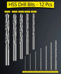 Set of 12 HSS drill bits with varying sizes for Drill And Tap Set Kit Metric HSS Taps M2 To M16 With Matching Jobber Length Drill Bits 24 Pcs