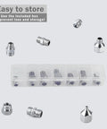 Seven Piece Airbrush Adapter Kit With Multi Size Fittings Including 1/8 In, 1/4 In And M5 BSP Threads in transparent case