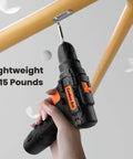 12V Cordless Drill Driver The Go Heavy Lifter With A Zippy 2.0Ah Battery and Lightning Quick Charger, lightweight 2.15 lbs in use.