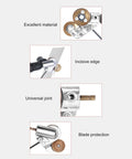 Drill Plate Cutter Attachment For Metal Shears with incisive edge, universal joint, and blade protection in detailed parts view