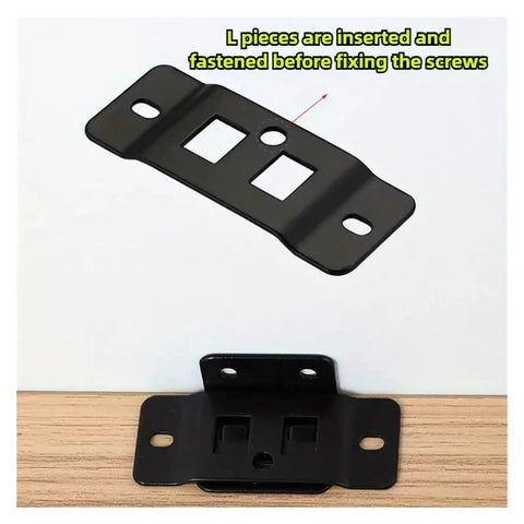 Heavy Duty L Shaped 90 Degree Angle Brackets Kit with black steel brackets, 12 sets total 60 pieces, for shelves cabinets and furniture