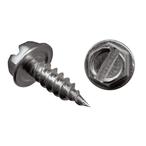 #7 Half Inch self piercing screw with hex head showing needle point tip, part of Skip The PreDrill Drama One Thousand Pack.