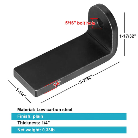 8 Pack Weld On Motorcycle Fender Mounting Brackets For Flat Fenders, Heavy Duty Low Carbon Steel, 3-7/32 By 1-17/32 Inches, 5/16 Inch Bolt Hole, Weld On Frame Cross Bar, Plain Finish, shown with dimensions and bolt hole detail.