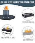 Collage of tabletop cooking devices on a 20 Inch Fire Pit Mat For Tabletop Grills And Stoves Triple Layer Fireproof Heat Resistant