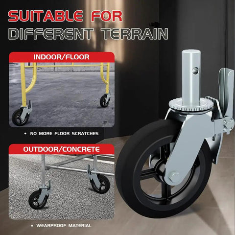 8 Inch Scaffolding Wheels Set Of 4 Heavy Duty Locking Casters on various terrains including indoor and outdoor surfaces.
