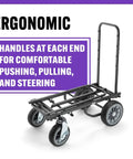 All Terrain Utility Cart With 550 Pound Load Capacity Rolling Dolly For Heavy Duty Transport Adjustable Bed Length From 30 To 52 Inches Treaded Wheels And Locking Casters Ergonomic Handles At Each End Black Finish