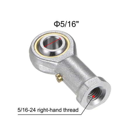 Two-Pack Five Sixteenth Inch Female Rod End Bearing With Five Sixteenth Inch Bore And 24 TPI Right Hand Thread Self-Lubricating Joint Includes Jam Nut, 45 Steel Body And Hardened Bearing Steel Ball, High-Strength Linkage For Smooth Motion, Up To 10, 5/16-24 RH rod end bearing