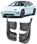 Tesla Model 3 Mud Flaps Set Of Four Front And Rear Splash Guards Custom Fit 2024 to 2026 with sleek black design.