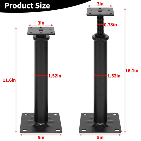 4 Pack Adjustable Floor Jacks For Leveling And Temporary Basement Support, Telescoping Post Jacks 11.6 To 16.1 Inches, Heavy Duty Steel