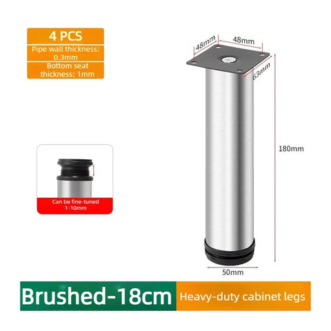 Beefy Adjustable Stainless Steel Furniture Legs 4 Pack For Cabinets Tables And Sofas Height Range Five To Forty Centimeters Stable Quiet Durable Heavy Duty Support Easy To Install And Anti Shake, close-up showing measurements and brushed finish