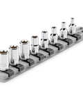 One Quarter Inch Drive Shallow External Star Socket Set On Rail Eight Piece With E4 E5 E6 E7 E8 E10 E11 E12 High Torque