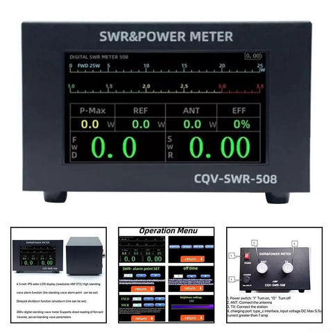 1.8 To 54 MHz SWR Meter 200W Digital Power Analyzer With LCD Display And UHF Interface For HF VHF Radio Transmitters Black
