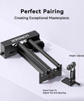 High Performance 360 Rotary Attachment For Laser Engraver showing height-adjustable rollers for precise engraving on tubular jobs.