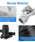 Premium Electric Engine Water Pump With Thermostat No Hassle Bolt On Installation Sweet Swap To Keep The Block From Running Hot For Buick Chevy Encore Trax Cruze Sonic L4 1.4L 2013 2020 with aluminum die-cast housing and black thermostat.