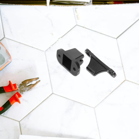 Heavy Duty Black Nylon Rv Door Latch Kit With Secure Catch And Easy Install For Camper Trailer Entry Stopper on marble surface.