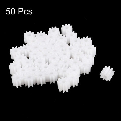 50 Pack Plastic Gears With 9 Teeth Model 092A Worm Gear Set for RC Cars and Robot Motors arranged in a pile on black background