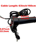 Full Twist Throttle With Key Ignition For E Bike 5 Pin Replacement Fits 12V To 72V Universal Voltage Easy Install On 22mm Handlebars with black grip and keys