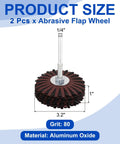 Two Pack Aluminum Oxide Flap Wheel Set, 3.2 Inch Diameter, One Quarter Inch Shank, 80 Grit Sanding Wheel, red finish