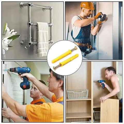 50 Pcs Yellow Nylon Expansion Anchor Fasteners With Screws For Drywall And Hollow Walls M6 Mounting Kit For Furniture, Woodworking And Construction Projects, Heavy Duty And Visible Easy Fix, yellow nylon anchors in wall mounting uses