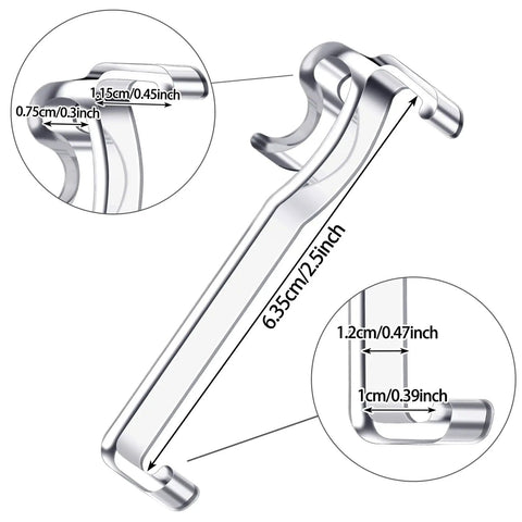Clear 20 Pack Valance Clips for Horizontal Blinds showing dimensions and design of a single clip for secure window treatment.