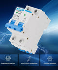 2 Pole 63 Amp DIN Rail Mounted Heavy Duty Circuit Breaker for 120V and 240V AC Circuits, C Curve Magnetic Trip With Thermal Magnetic Trip, Solar AC Disconnect Switch, Silver Alloy Contacts, Flame Retardant Housing, Overload Short Circuit Protection, blue toggle