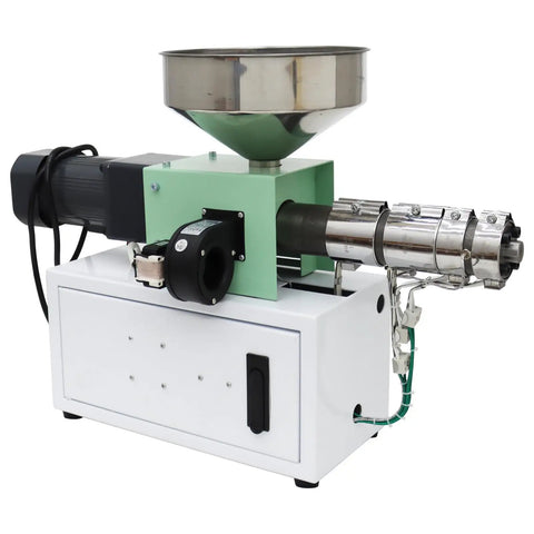 Badass Single Screw Extruder Desktop Machine For Custom 3D Printer Filament Production with stainless funnel and motor.