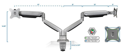 Prime Desktop Real Estate Upgrade Featuring Smooth Gas Spring Articulation, dual monitor mount with adjustable arms.