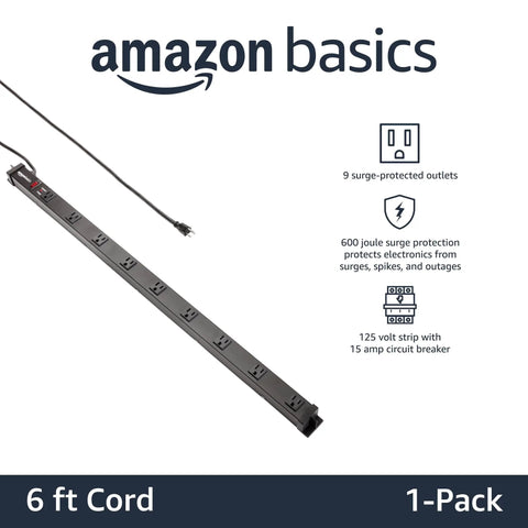 Beefy Metal Surge Protector Power Strip With Mounting Brackets, 9 Outlets, 600 Joule Surge Protection, 15A On Off Circuit Breaker