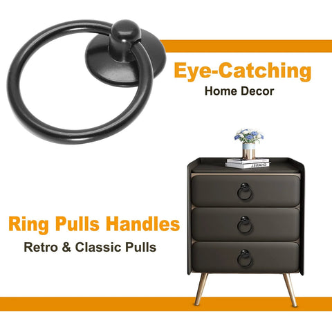10 Pcs Black Ring Pull Handles for Cabinets and Dresser Drawers Single Hole One And Three Quarter Inch Zinc Alloy Knobs, dresser example