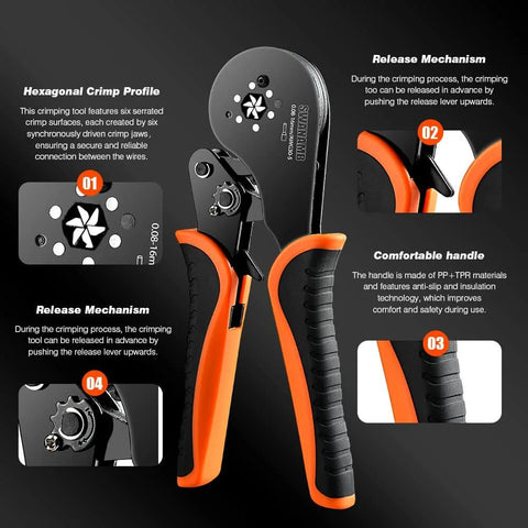 Self Adjusting Ferrule Crimping Tool Kit For AWG 30 To 5 0.08 To 16 Mm2 With 1800 Pieces Wire End Ferrule Terminals shown in close-up view.