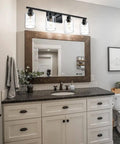 Bathroom with 4 Light Modern Bathroom Lighting Fixtures In Matte Black Finish With Clear Glass Shades For A Bright Warm Glow, Anti Rust Farmhouse Wall Sconces For Vanity, Bedroom, Kitchen And Cabinet, E26 Socket, Bulbs Not Included