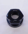 High Grade Er20 Collet Nut And Locknut For Cnc Milling And Turning Machines Tough Clamping Tool Holder Chuck Hardware showing a black HER20 nut.