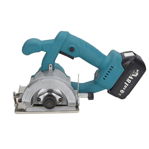 Pro Grade 18V Cordless Circular Saw Delivers Kickass Torque And Lightning Fast 11800 RPM Cuts Slices Hardwood With Ease Using A Rock Solid 4 Inch Blade Adjustable Bevel And Boss Level Handle, showing the saw's robust design and battery.