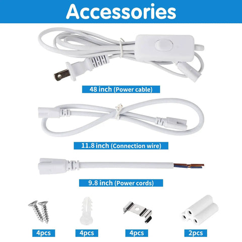 Accessories for 2 Foot LED Shop Light 25W 6500K 3200LM Beast Bright Clear Cover T8 Fixture including cables and screws