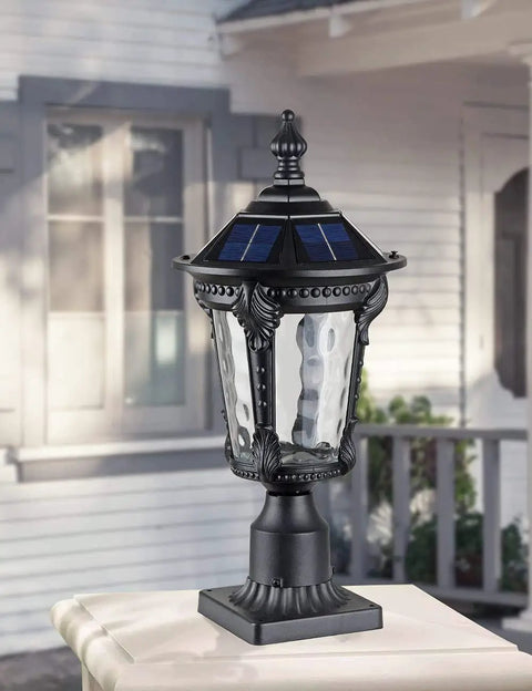 Solar Outdoor Post Light With Two Modes Aluminum Exterior Lantern Waterproof LED Post Lamps Warm and Cool White Lighting Dusk to Dawn Sensor 3 Inch Pier Mount Adapter All Night Pathway Yard Lighting on porch